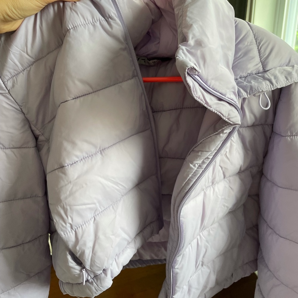 Light purple cropped puffer coat